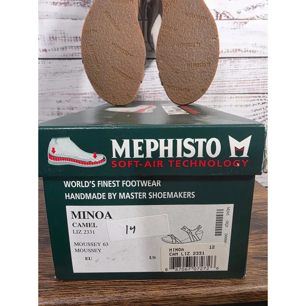 Mephisto Minoa Women's Sandals US 12 EU 44 Camel Liz Wedge Cork Heel NIB